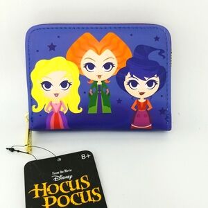New Hocus Pocus Small Wallet Loungefly Winfred Sarah Mary Cat Blue Zipper NWT